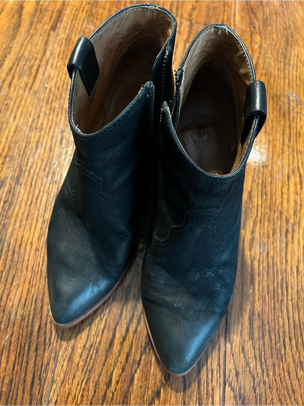 Frye Black Leather Pointed Ankle Boots